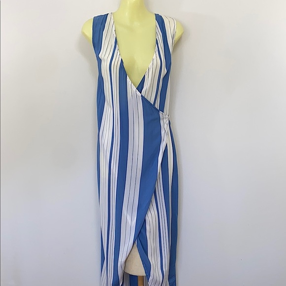 Faithfull the Brand Blue and White Wrap Dress NWOT Sz Sm